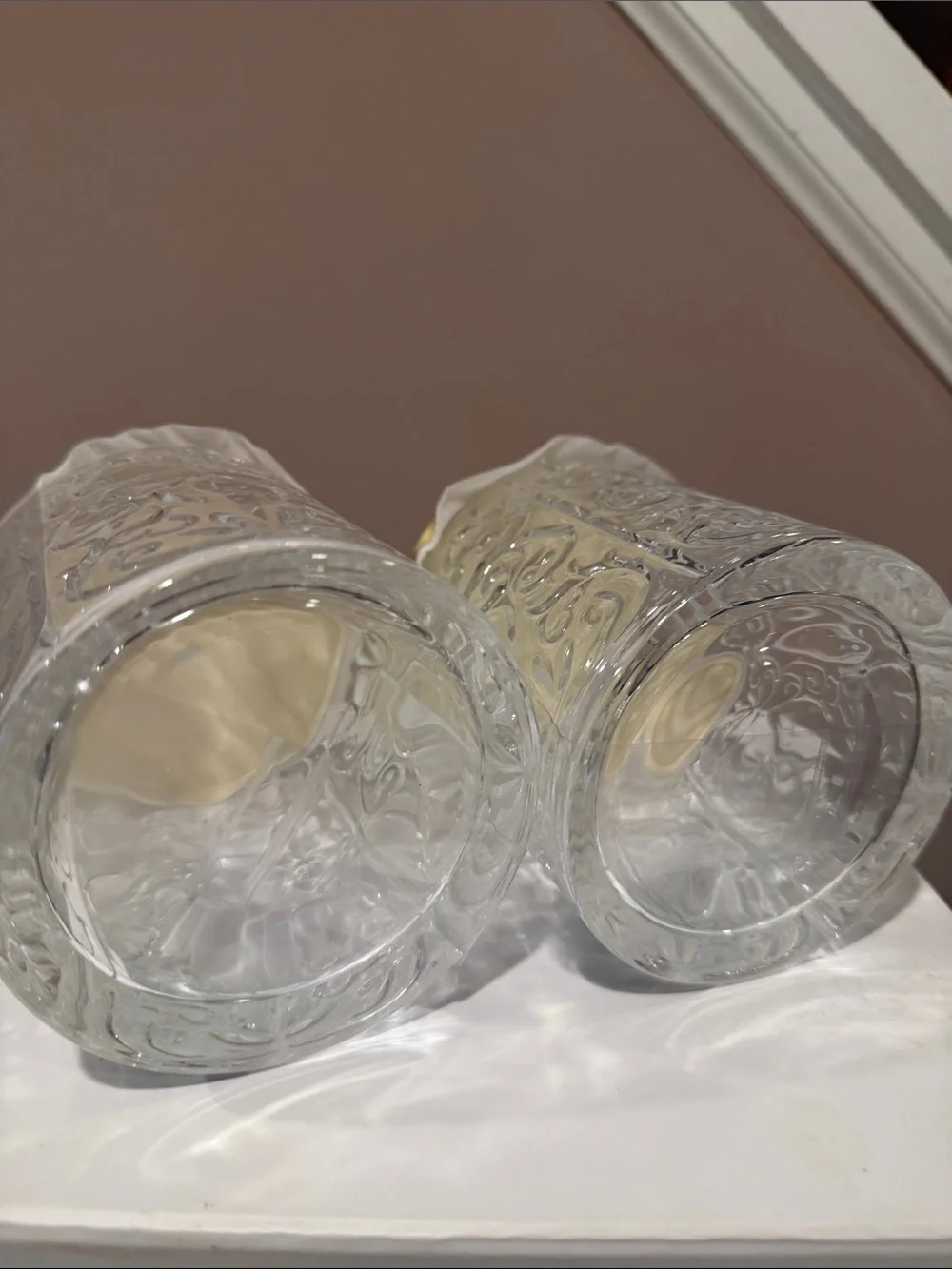 Opulent Collection Embossed Glass Bath Storage Jars, Set of 2